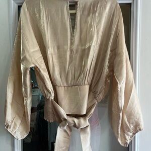 Elegant Cream Tie-Waist Blouse